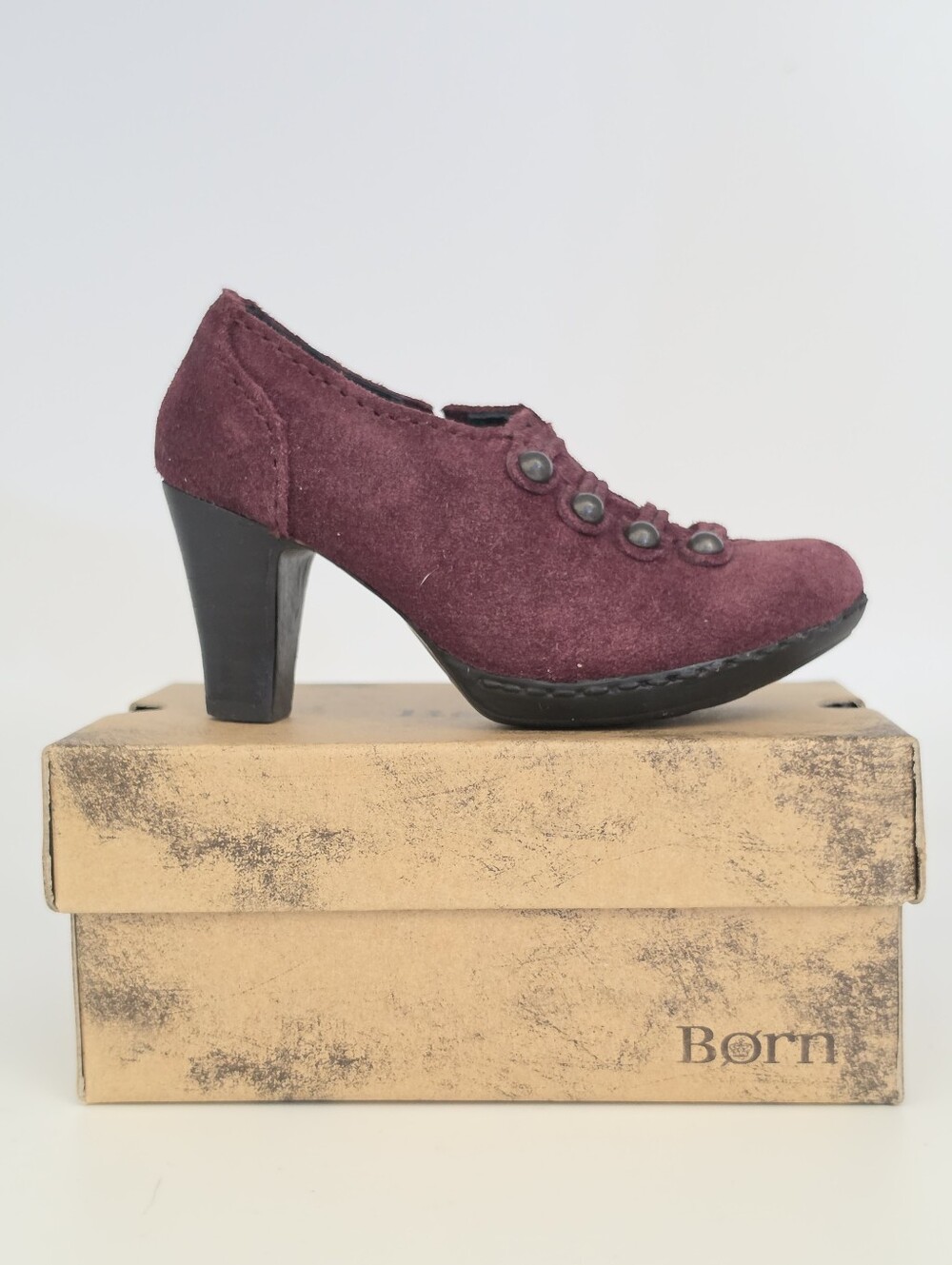 Born Crown Miniature Purple Suede Heeled Ankle Victorian Button Bootie